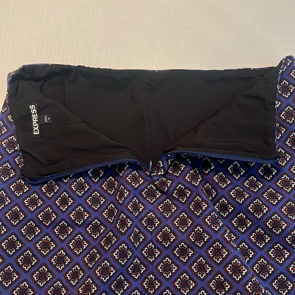 Express Blue with Red/White Geometric Print Lined Pencil Skirt Size 8 - Picture 9 of 13